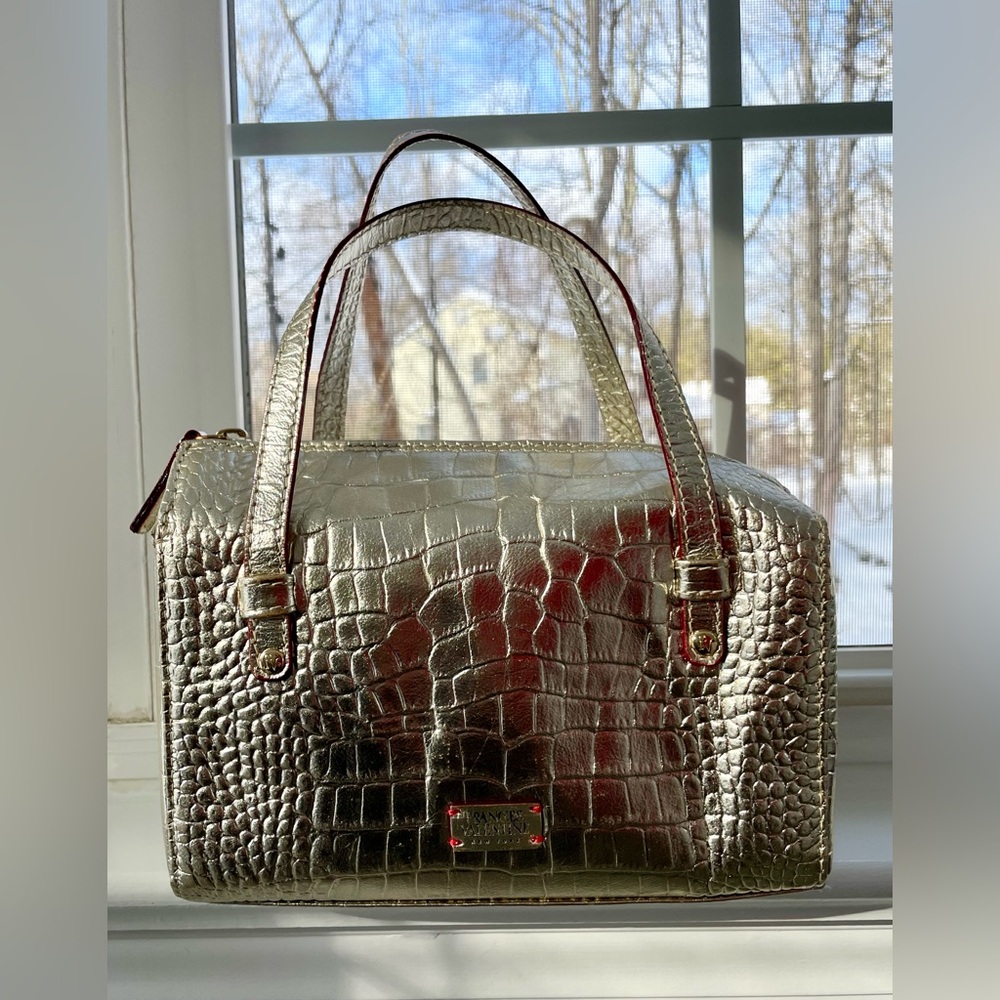 Frances Valentine Gold Crocodile-Embossed Satchel
